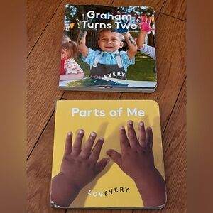 Lot of Lovevery books with exterior damage: graham turns 2 and parts of me